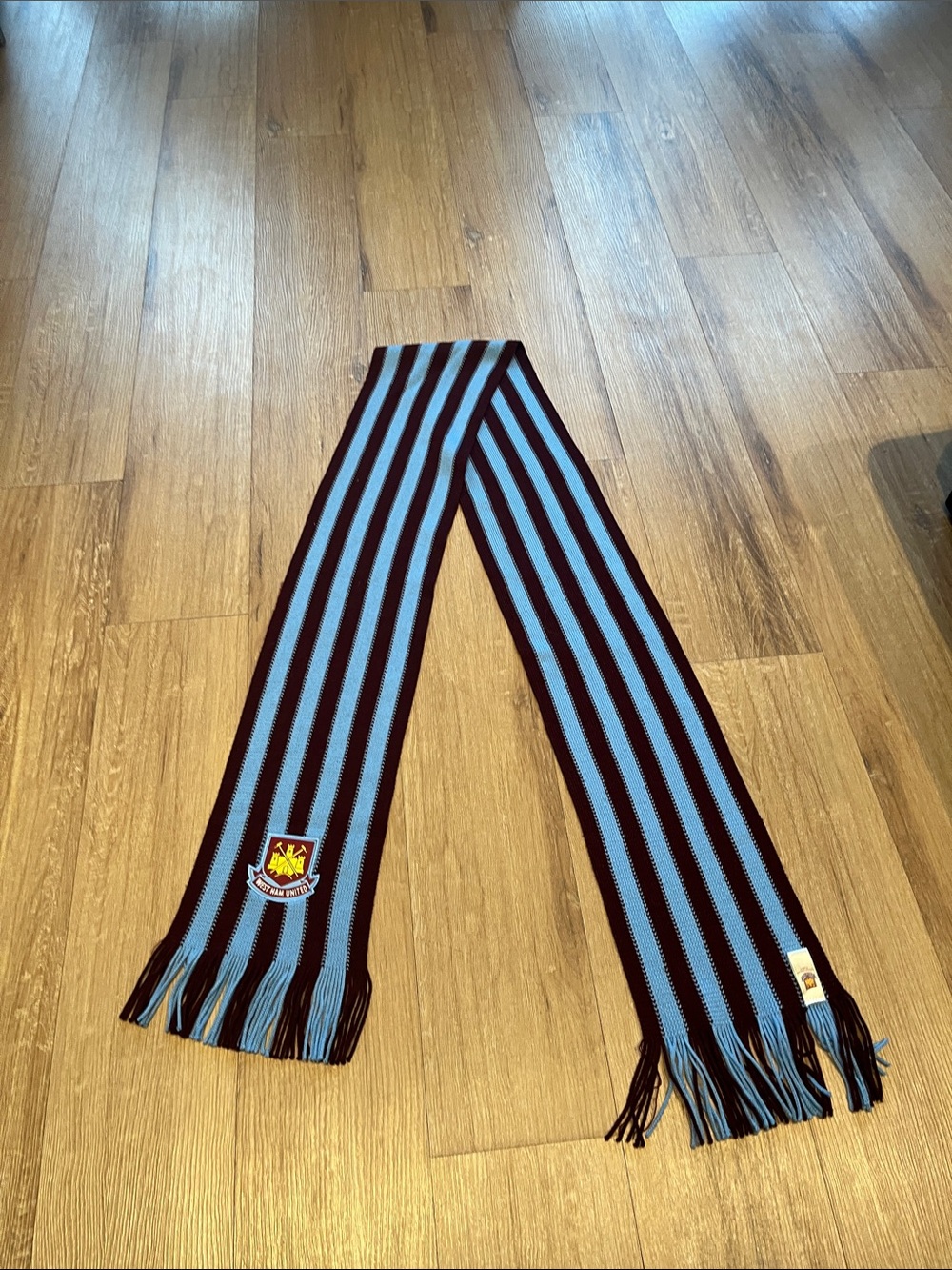 Striped Maroon and Light Blue Football Scarf - Club Crest
